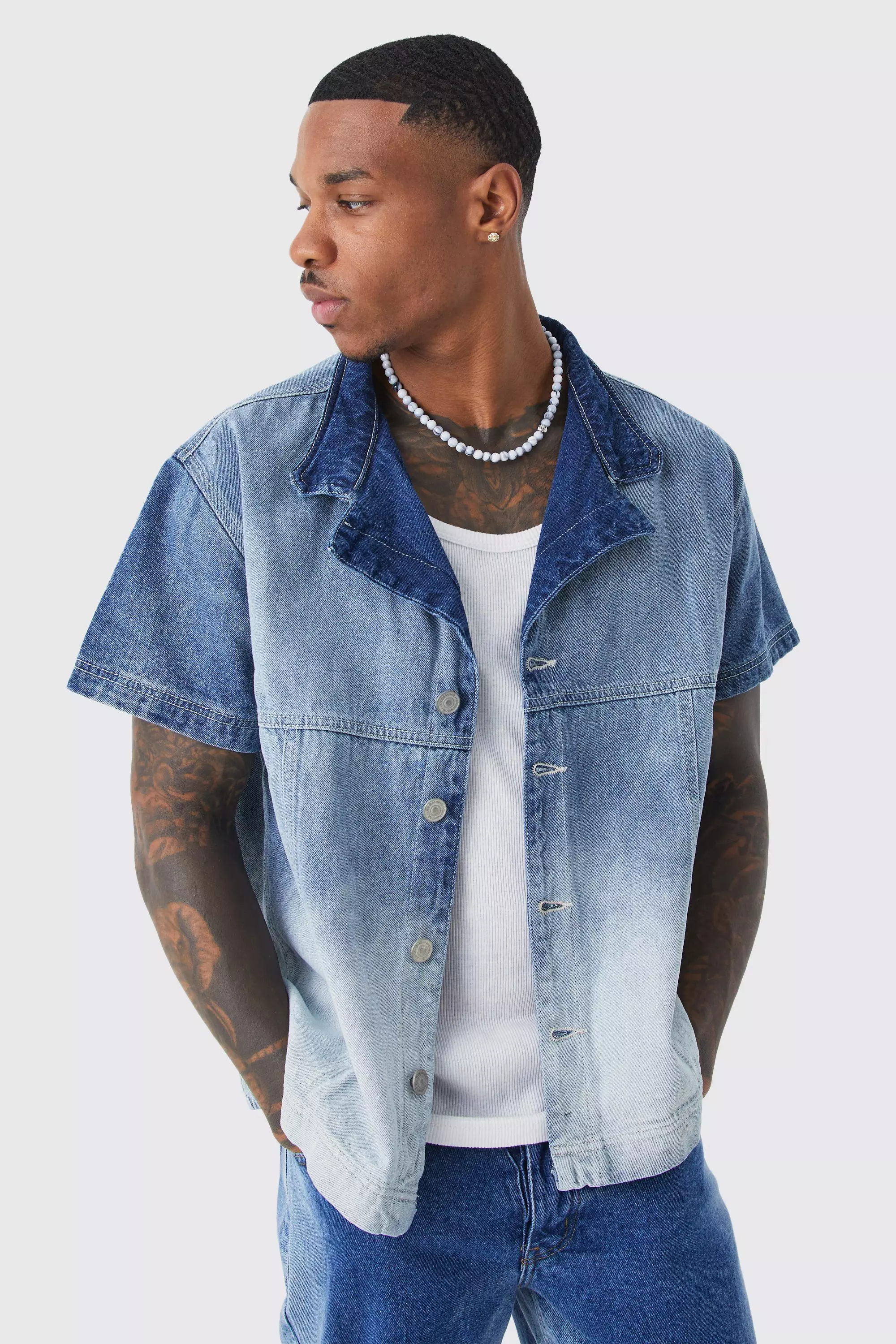 Short sleeve denim 2025 jacket men